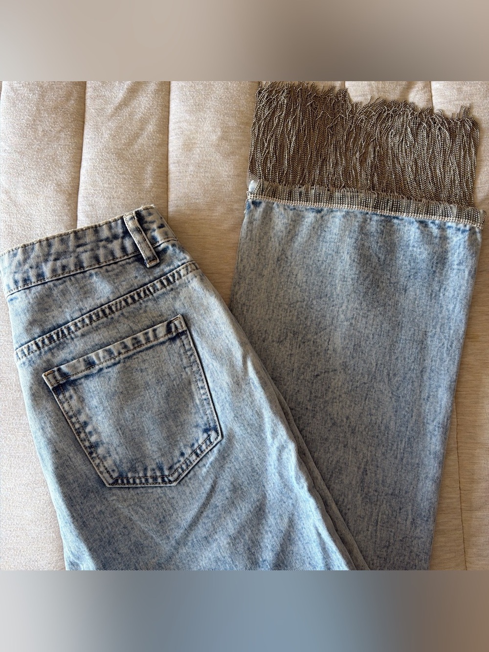 Pink Lily Light Wash Fringe Hem Women’s Jeans